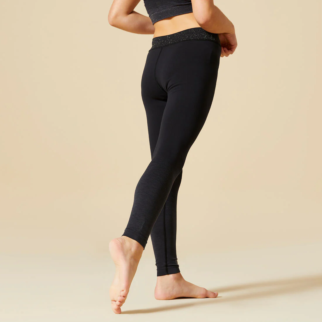 Legging gym ceinture pailletée Fille - Seamless 580 noir gris - Image 3