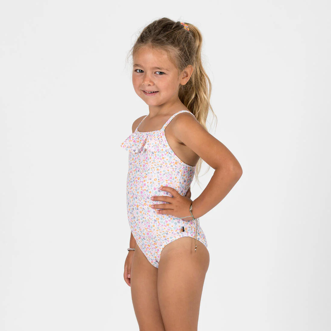 Maillot de bain 1 pièce avec volants Bébé / Fille - blanc rose imprimés fleurs - Image 3
