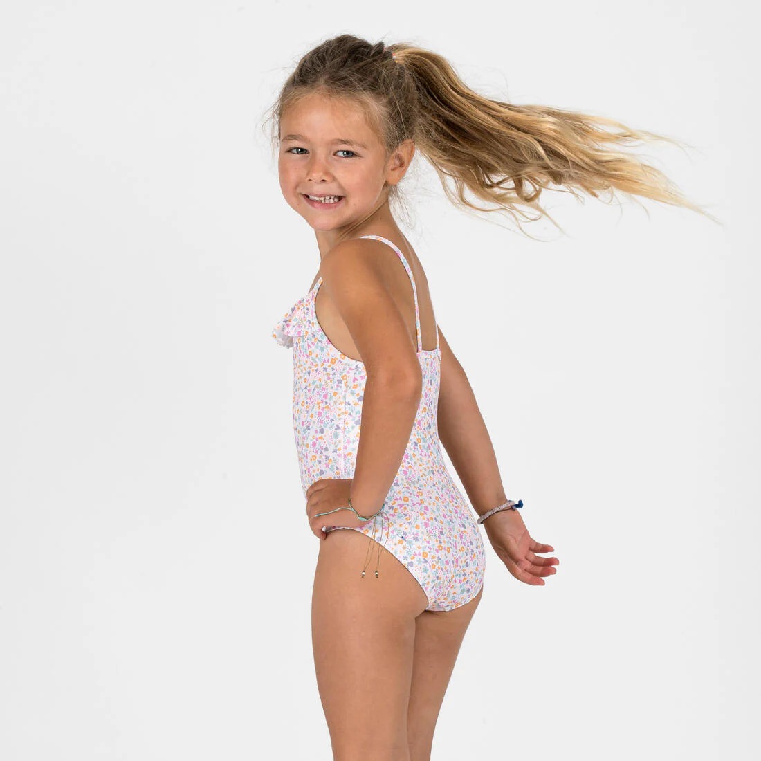 Maillot de bain 1 pièce avec volants Bébé / Fille - blanc rose imprimés fleurs - Image 4