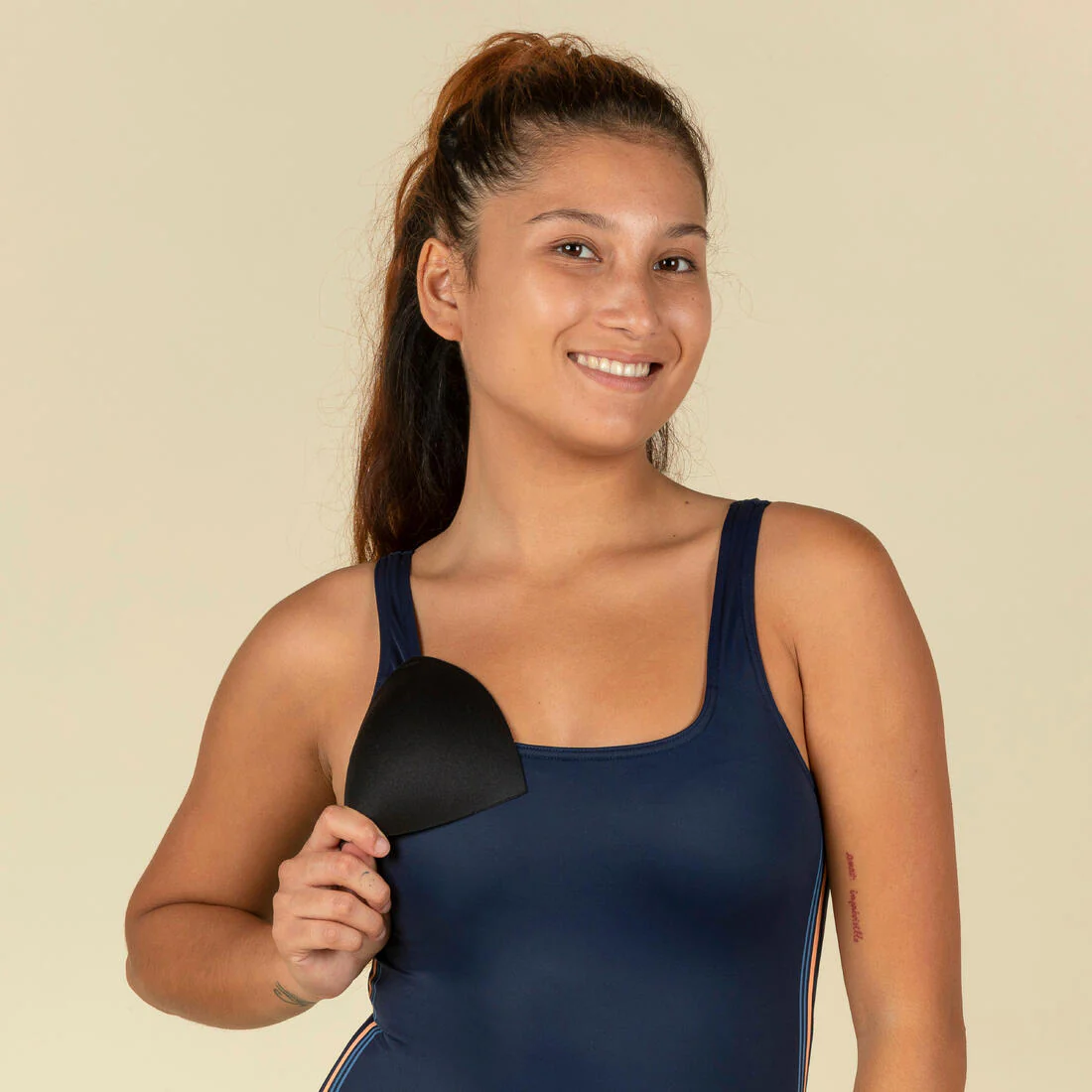 Maillot de Bain de Natation Femme 1 Pièce Jupe Heva Navy Bandes - Image 4