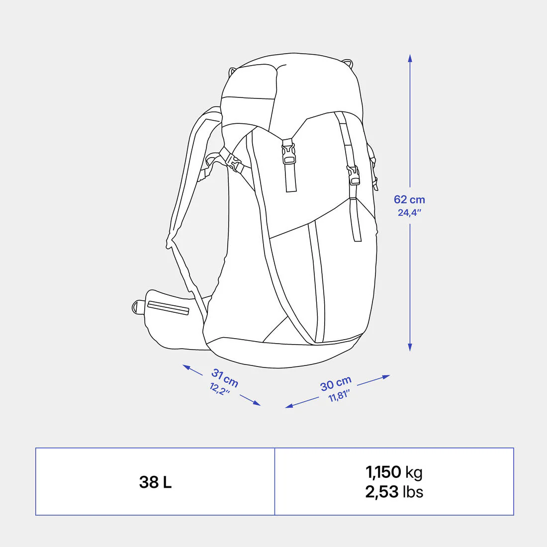 Sac à dos de randonnée 38L, MH500 - Image 4