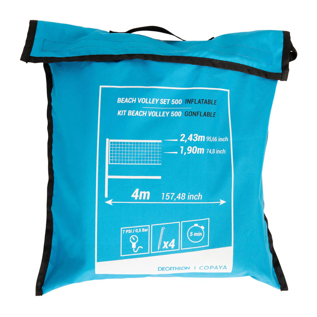 Set (Filet et structure) de Beach volley 500 gonflable bleu - Image 3